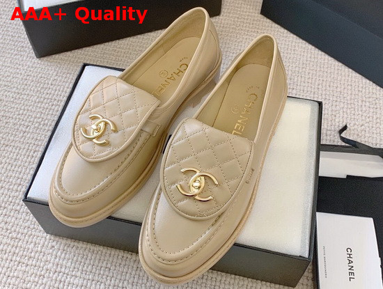 Chanel Loafers in Beige Lambskin Replica