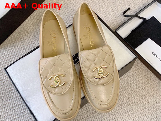 Chanel Loafers in Beige Lambskin Replica