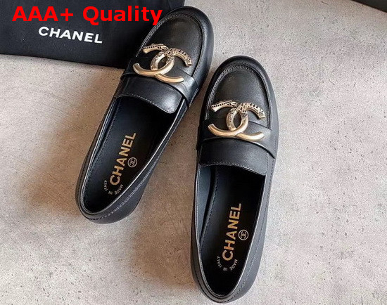 Chanel Loafers in Black Calfskin with Gold CC Replica