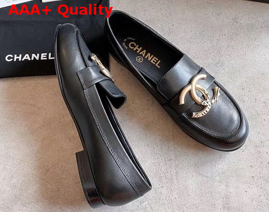 Chanel Loafers in Black Calfskin with Gold CC Replica