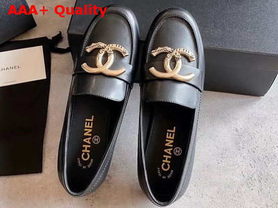 Chanel Loafers in Black Calfskin with Gold CC Replica