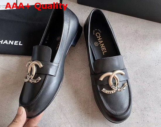 Chanel Loafers in Black Calfskin with Gold CC Replica