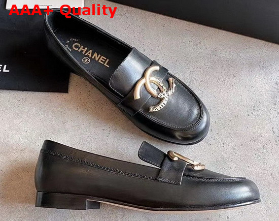 Chanel Loafers in Black Calfskin with Gold CC Replica