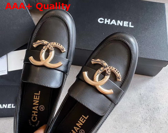 Chanel Loafers in Black Calfskin with Gold CC Replica