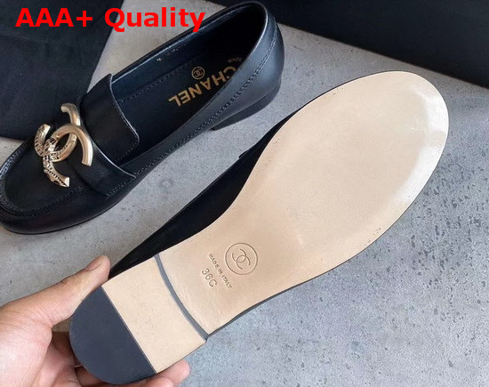 Chanel Loafers in Black Calfskin with Gold CC Replica