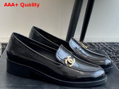 Chanel Loafers in Black Glazed Calfskin Embellished with Gold Metal CC Replica