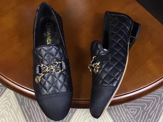 Chanel Loafers in Black Lambskin and Grosgrain