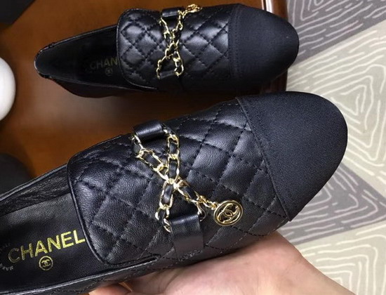 Chanel Loafers in Black Lambskin and Grosgrain