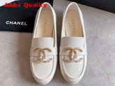 Chanel Loafers in Ivory Calfskin with Gold CC Replica