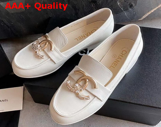 Chanel Loafers in Ivory Calfskin with Gold CC Replica