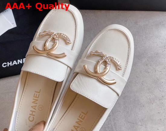 Chanel Loafers in Ivory Calfskin with Gold CC Replica