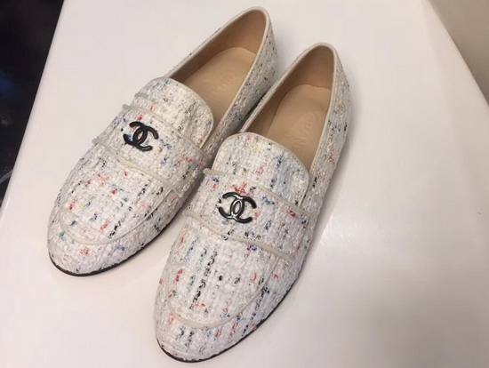 Chanel Loafers in Tweed White and Multicolor