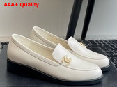 Chanel Loafers in White Calfskin Embellished with Gold Metal CC Replica