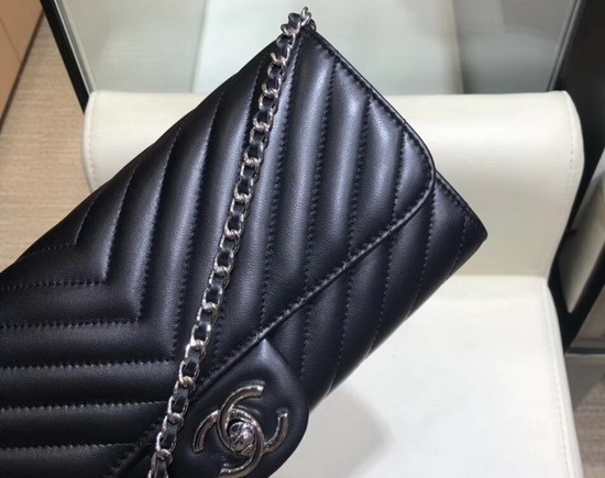 Chanel Long Flap Bag in Black Chevron Lambskin