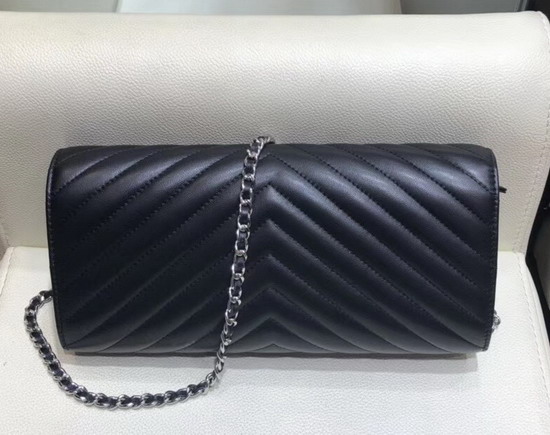 Chanel Long Flap Bag in Black Chevron Lambskin