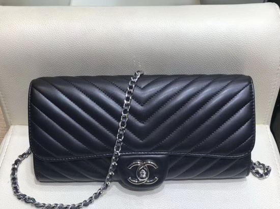 Chanel Long Flap Bag in Black Chevron Lambskin