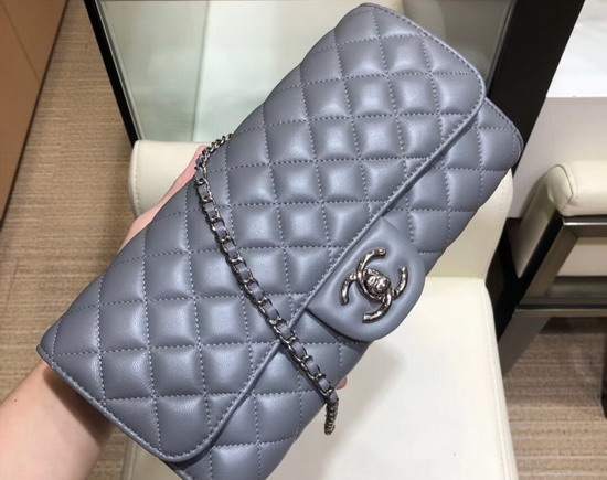 Chanel Long Flap Bag in Light Blue Quilted Lambskin