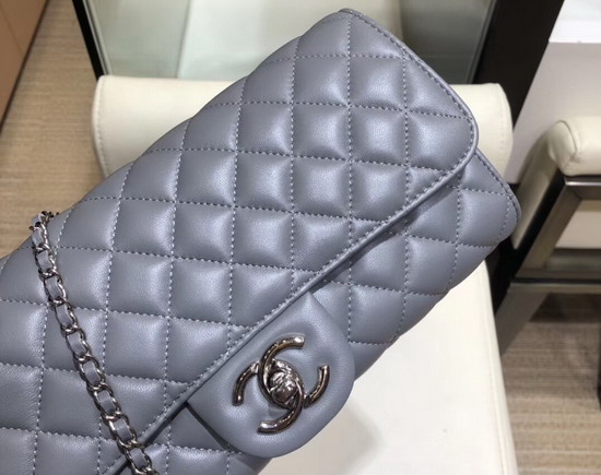 Chanel Long Flap Bag in Light Blue Quilted Lambskin