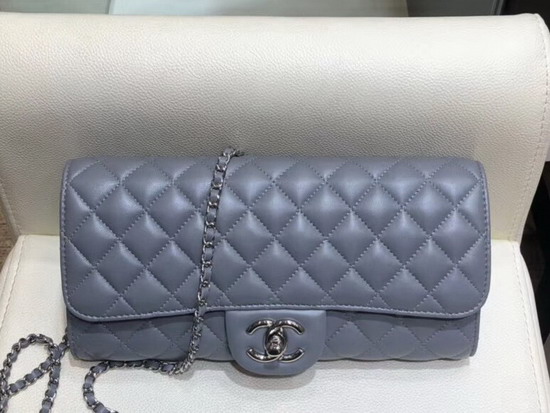 Chanel Long Flap Bag in Light Blue Quilted Lambskin