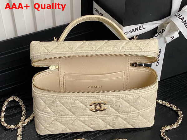 Chanel Long Vanity with Chain Beige Grained Calfskin Gold Tone Metal AP4407 Replica