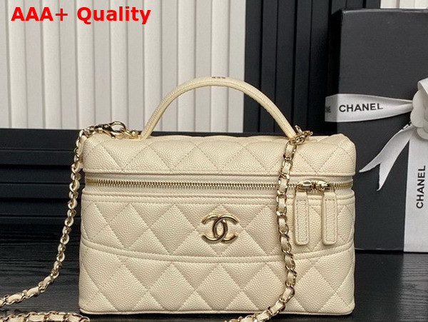 Chanel Long Vanity with Chain Beige Grained Calfskin Gold Tone Metal AP4407 Replica