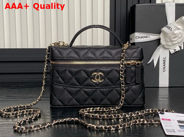 Chanel Long Vanity with Chain Black Grained Calfskin Gold Tone Metal AP4407 Replica