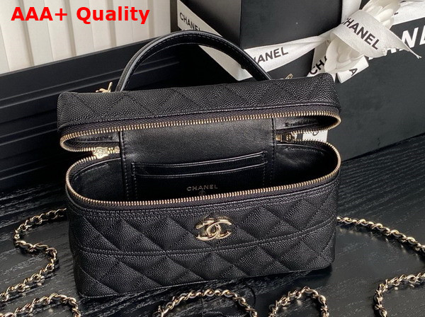 Chanel Long Vanity with Chain Black Grained Calfskin Gold Tone Metal AP4407 Replica