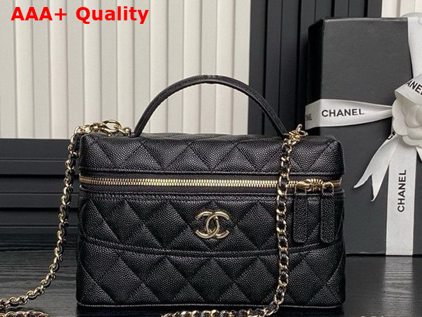 Chanel Long Vanity with Chain Black Grained Calfskin Gold Tone Metal AP4407 Replica