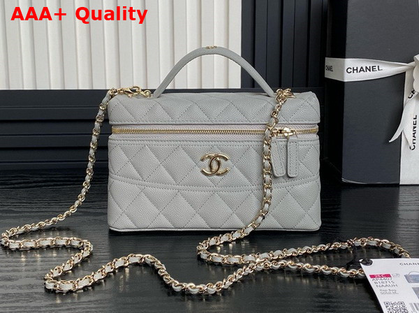 Chanel Long Vanity with Chain Gray Grained Calfskin Gold Tone Metal AP4407 Replica