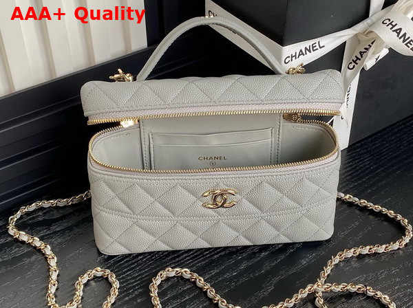 Chanel Long Vanity with Chain Gray Grained Calfskin Gold Tone Metal AP4407 Replica