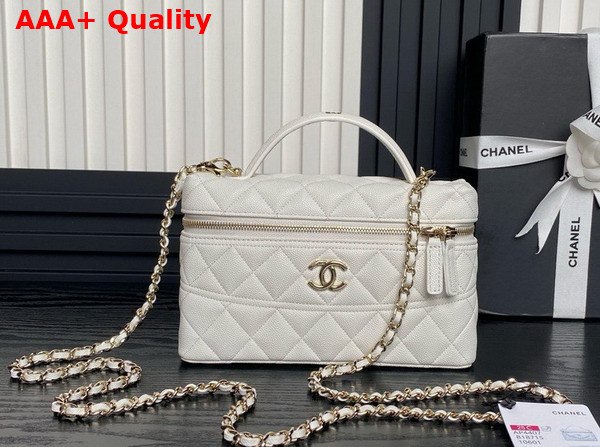 Chanel Long Vanity with Chain White Grained Calfskin Gold Tone Metal AP4407 Replica