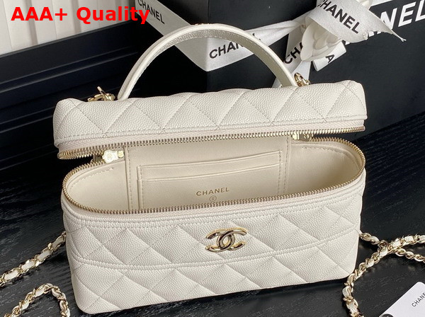 Chanel Long Vanity with Chain White Grained Calfskin Gold Tone Metal AP4407 Replica