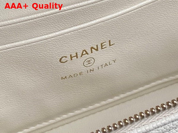 Chanel Long Vanity with Chain White Grained Calfskin Gold Tone Metal AP4407 Replica