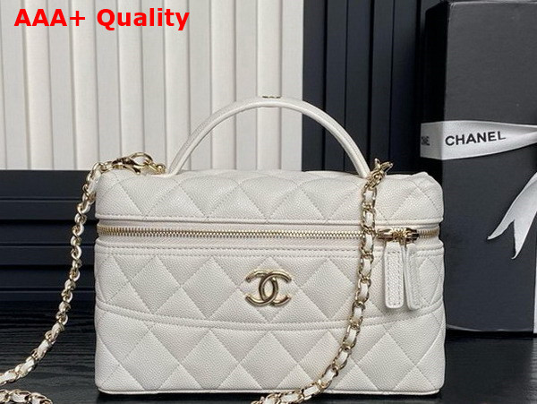 Chanel Long Vanity with Chain White Grained Calfskin Gold Tone Metal AP4407 Replica