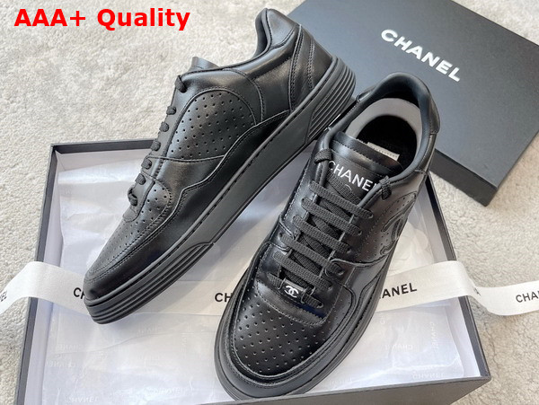 Chanel Low Top Sneaker in Black Perforated Calfskin Replica