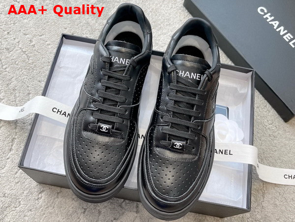 Chanel Low Top Sneaker in Black Perforated Calfskin Replica