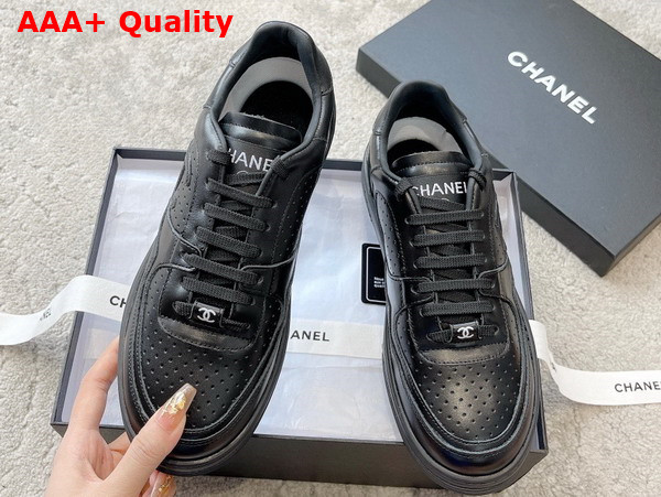 Chanel Low Top Sneaker in Black Perforated Calfskin Replica