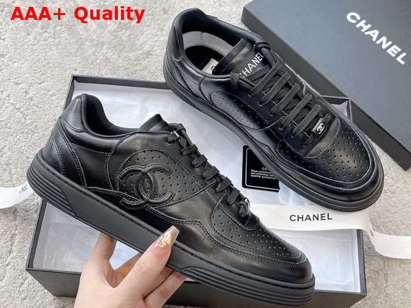 Chanel Low Top Sneaker in Black Perforated Calfskin Replica