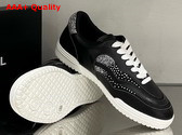 Chanel Low Top Sneakers Calfskin Fabric and Strass Black Replica