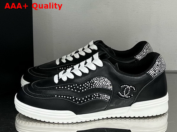 Chanel Low Top Sneakers Calfskin Fabric and Strass Black Replica