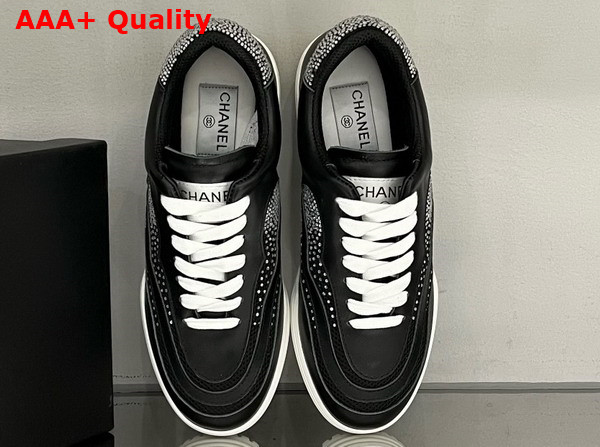 Chanel Low Top Sneakers Calfskin Fabric and Strass Black Replica