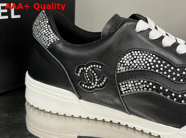 Chanel Low Top Sneakers Calfskin Fabric and Strass Black Replica