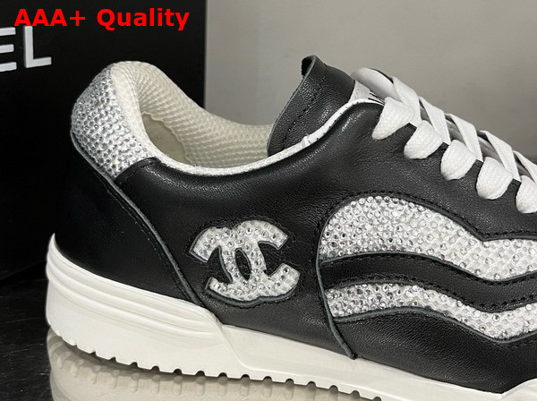 Chanel Low Top Sneakers Calfskin Fabric and Strass Black and Silver Replica