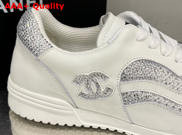 Chanel Low Top Sneakers Calfskin Fabric and Strass White and Silver Replica