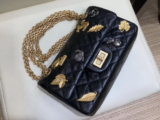 Chanel Lucky Charms Mini Reissue 255 Flap Bag in Black Aged Calfskin