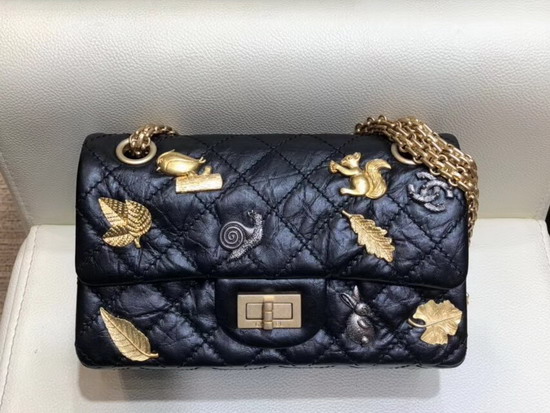 Chanel Lucky Charms Mini Reissue 255 Flap Bag in Black Aged Calfskin