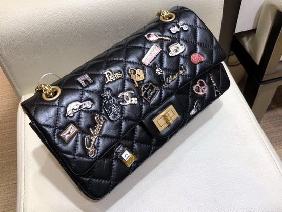 Chanel Lucky Charms Reissue 255 Flap Bag in Black Aged Calfskin