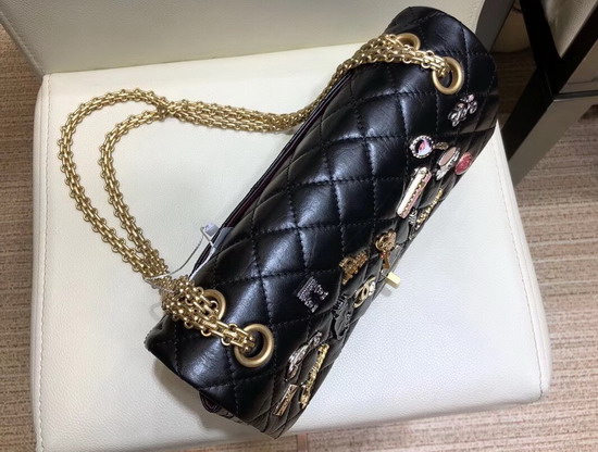 Chanel Lucky Charms Reissue 255 Flap Bag in Black Aged Calfskin