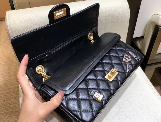 Chanel Lucky Charms Reissue 255 Flap Bag in Black Aged Calfskin