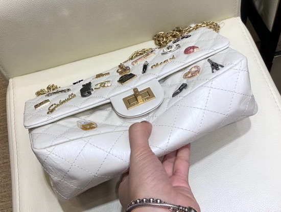 Chanel Lucky Charms Reissue 255 Flap Bag in White Aged Calfskin